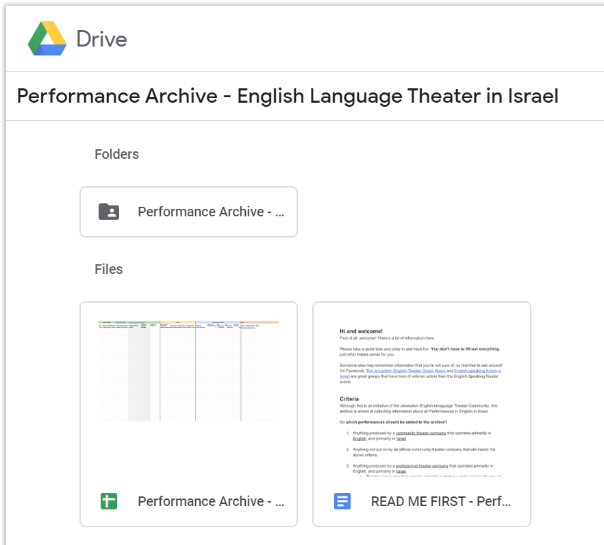 The Performance Archive for English Language Theater in Israel!